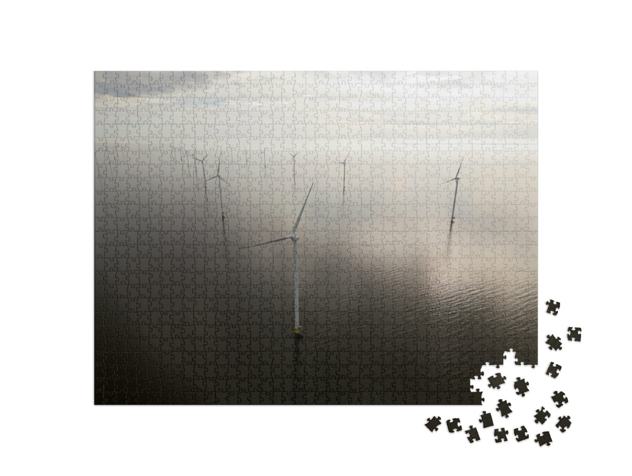 Puzzel 1000 stukjes „Windturbines in een offshore windmolenpark, Ijsselmeer, Breezanddijk, Nederland“
