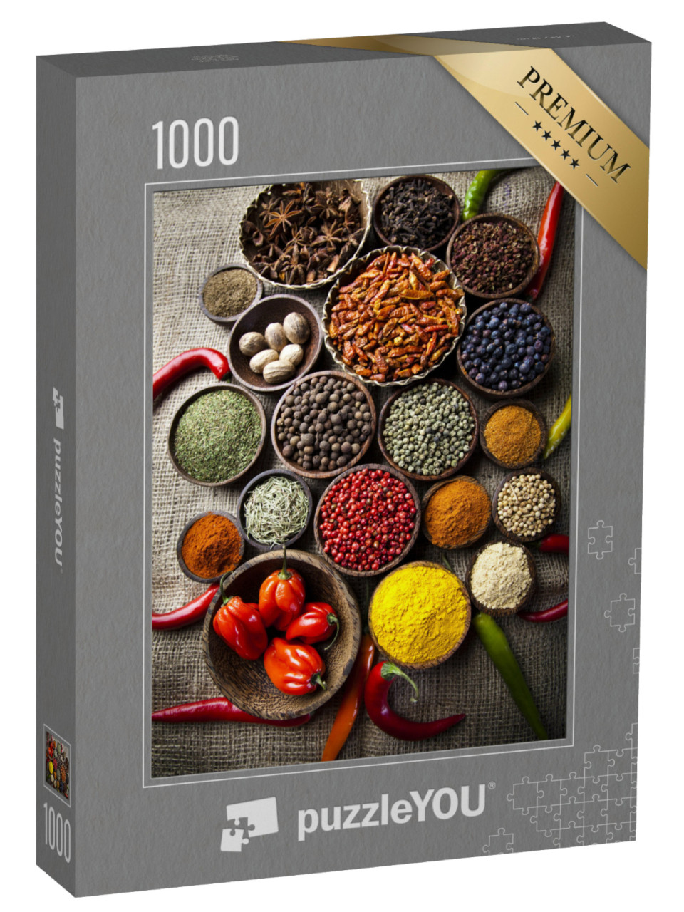 Puzzel 1000 stukjes „Stilleven aromatische kruiden in houten schaaltjes“