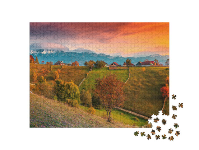 Puzzel 1000 stukjes „Herfstlandschap met bergen, Magura, Transsylvanië, Roemenië“