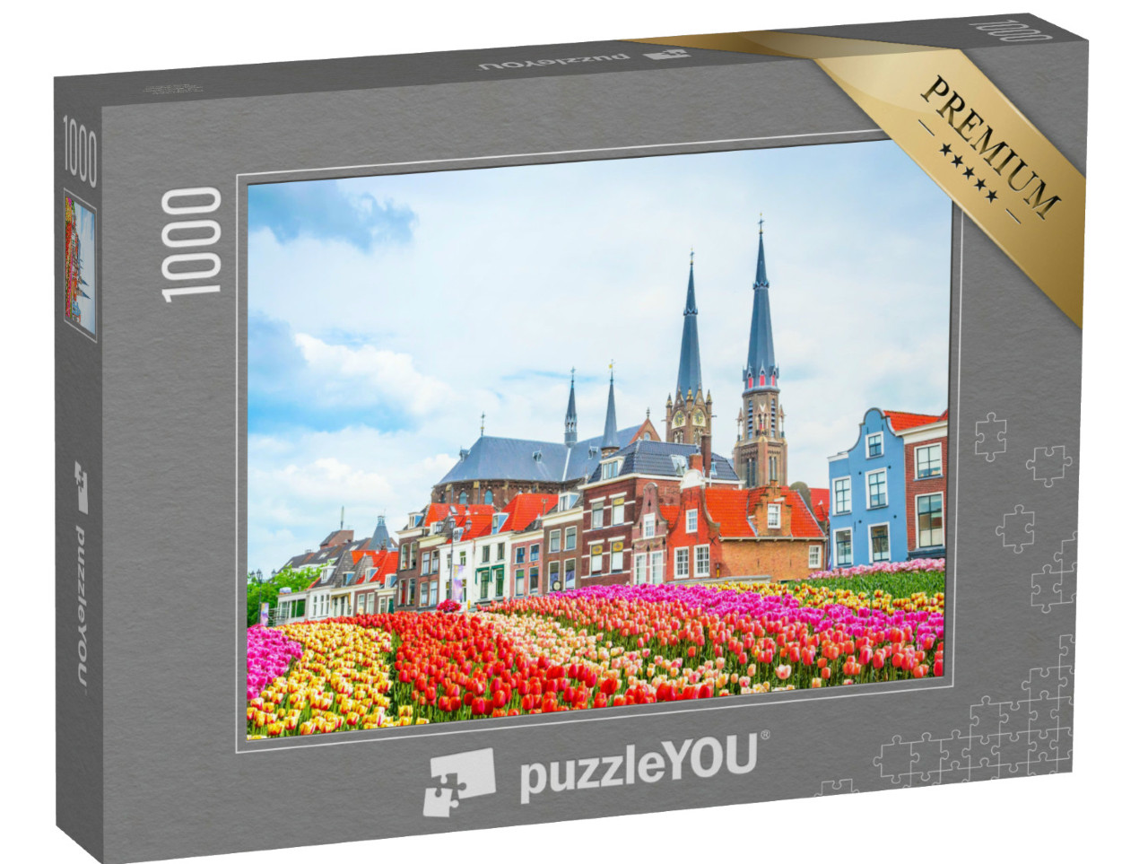 Puzzel 1000 stukjes „Traditionele huizen op het marktplein van de mooie oude stad Delft, Nederland“
