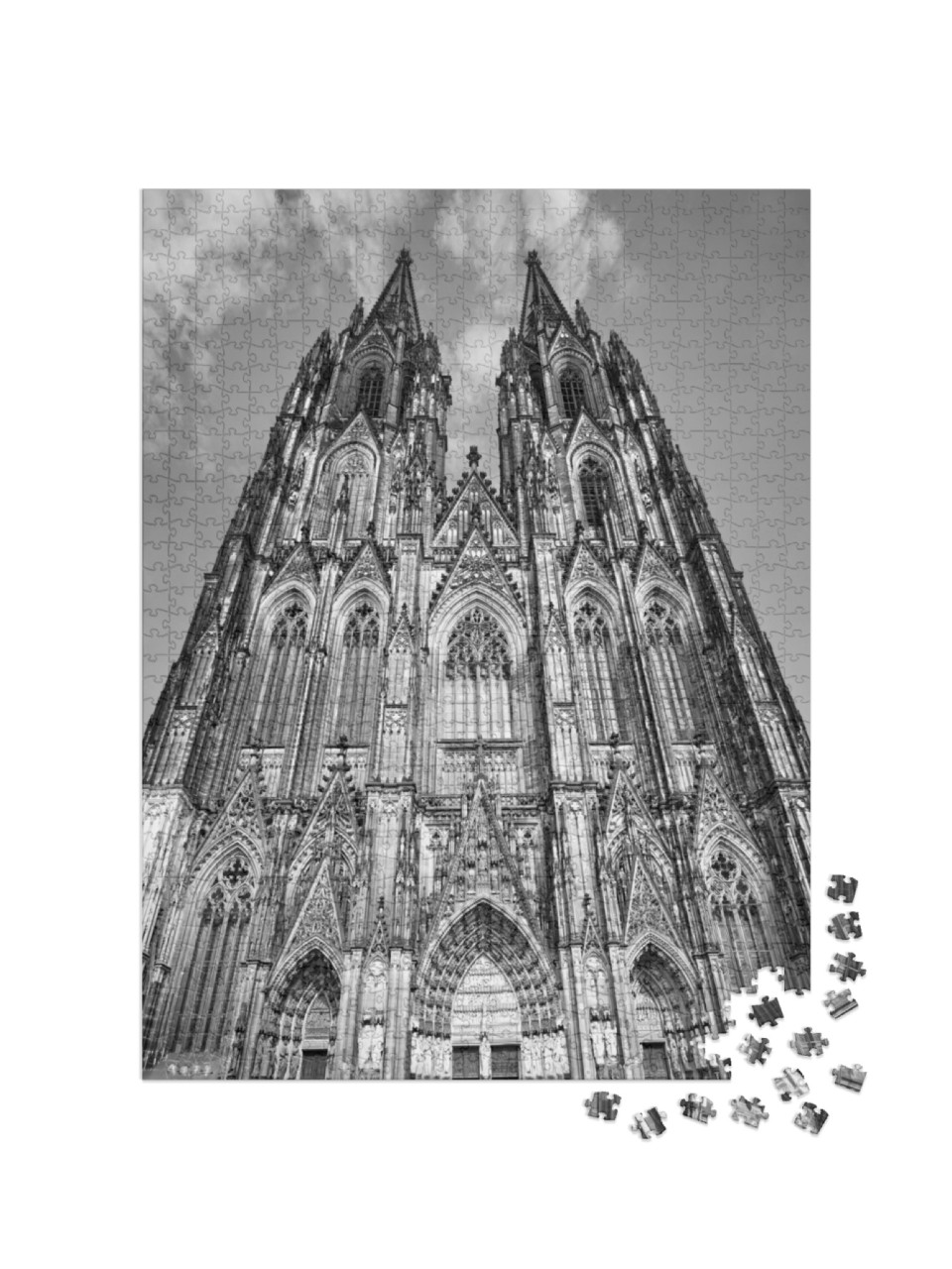 Puzzel 1000 stukjes „Gevel van de Dom van Keulen, zwart-wit“