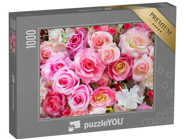 Puzzel 1000 stukjes „Een boeket roze rozen“