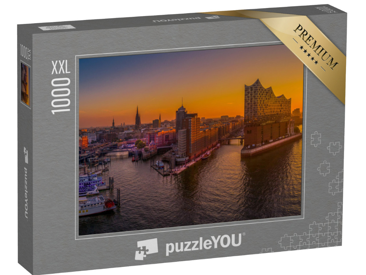 Puzzel 1000 stukjes XXL „Zonsopgang boven Hamburg met de concertzaal Elbphilharmonie“