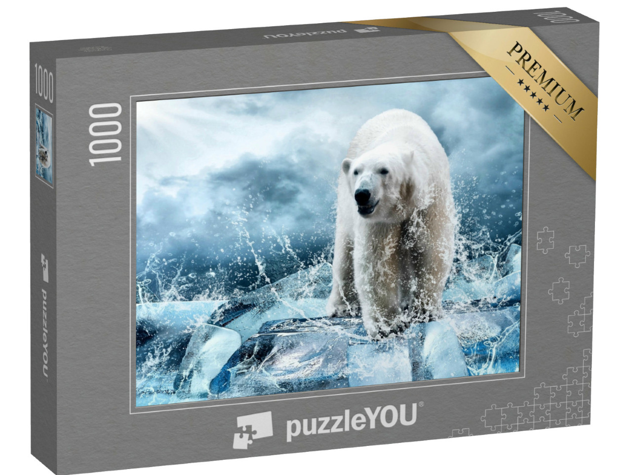 Puzzel 1000 stukjes „Witte ijsbeerjager op het ijs“