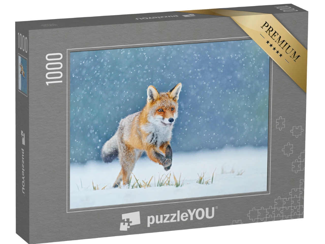 Puzzel 1000 stukjes „Rode vos jaagt in besneeuwde weide“