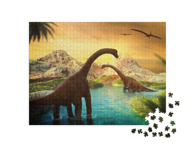 Puzzel 1000 stukjes „De wereld van dinosaurussen“