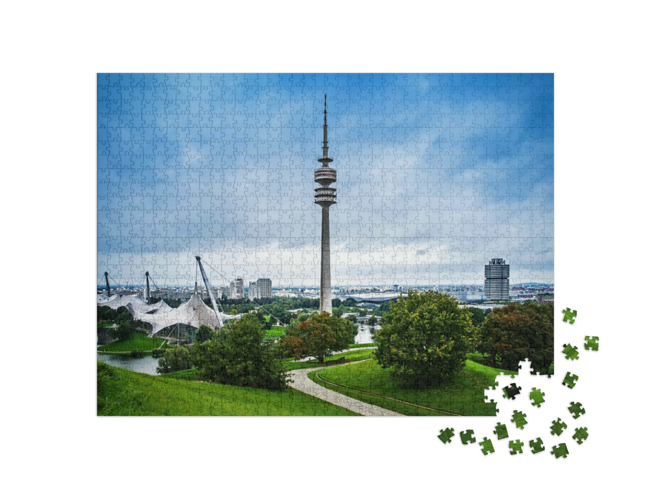 Puzzel 1000 stukjes „Olympisch Park met toren en stadion, München“