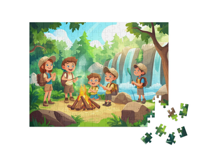 Puzzel 200 stukjes „Dappere vrienden op kamp“