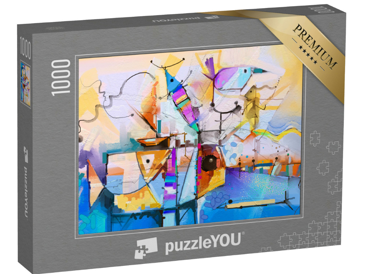 Puzzel 1000 stukjes „Abstract en fantasierijk olieverfschilderij met indrukken uit de natuur“