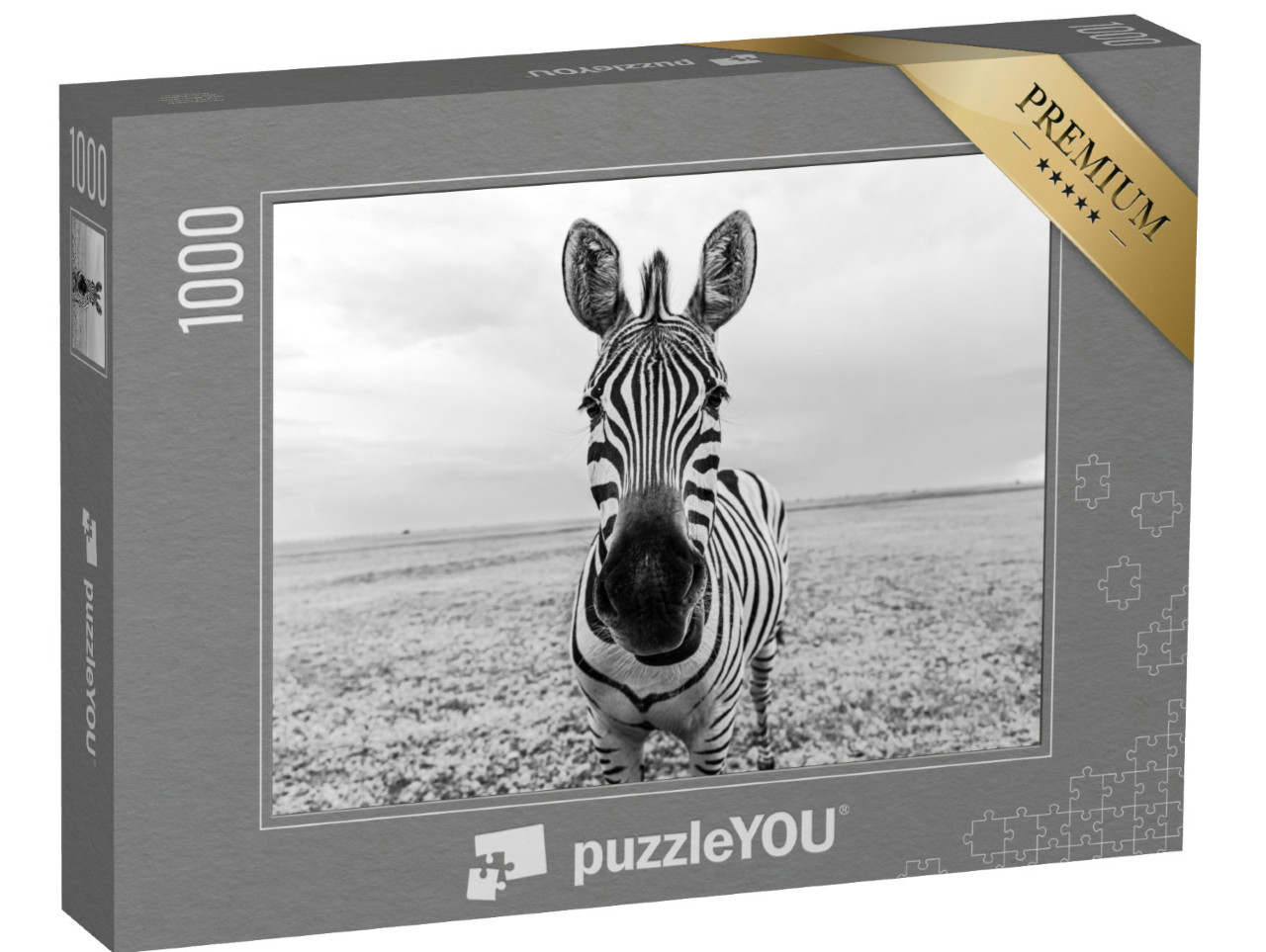 Puzzel 1000 stukjes „Oog in oog met een zebra“