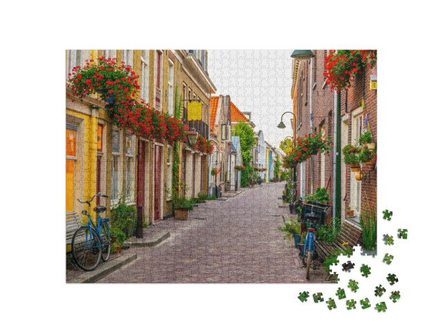 Puzzel 1000 stukjes „Smalle straat in het centrum van Delft, Nederland“