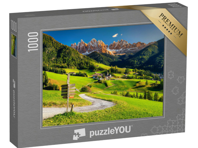 Puzzel 1000 stukjes „Dorp Santa Maddalena in de vallei Val di Funes, Zuid-Tirol, Italië“