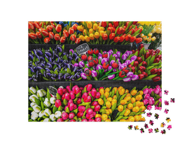 Puzzel 1000 stukjes „Houten tulpenbloemen op de markt in Amsterdam“
