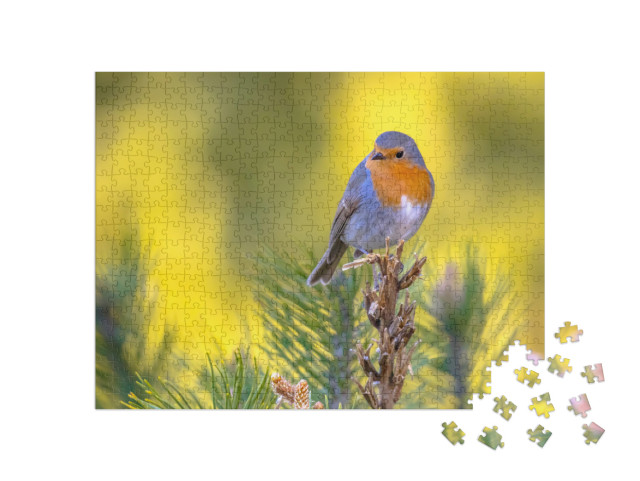 Puzzel 500 stukjes „Roodborstje op een groene tak“