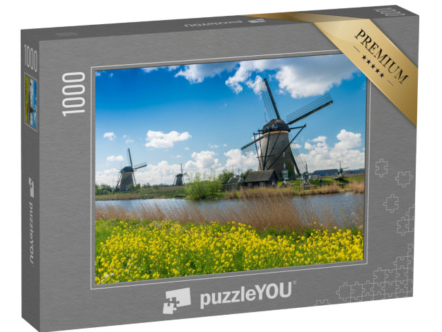 Puzzel 1000 stukjes „Oude windmolens bij Kinderdijk, Nederland“