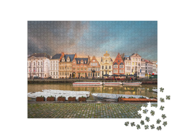 Puzzel 1000 stukjes „Prachtig uitzicht op het historische centrum van Gent, Brussel“