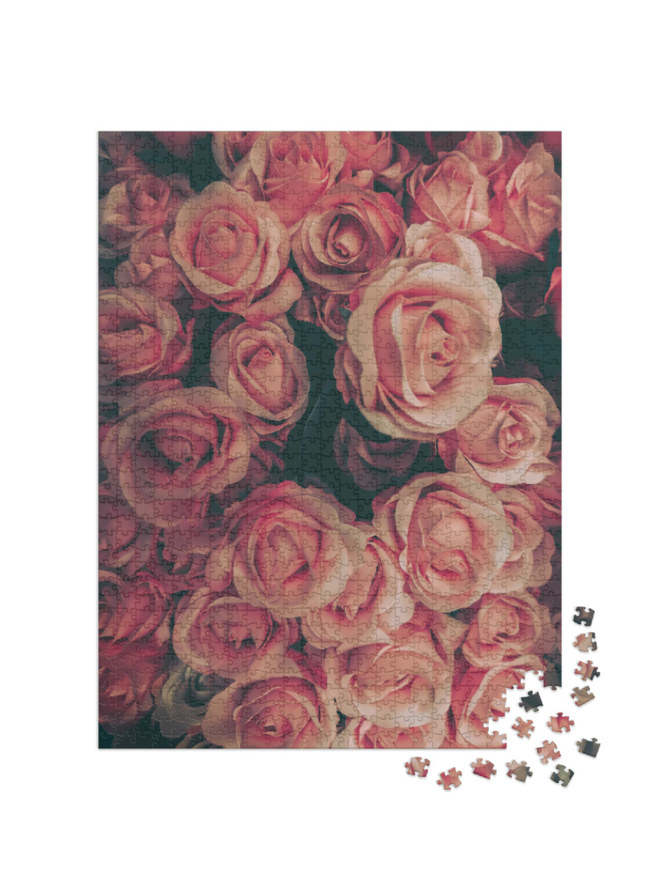 Puzzel 1000 stukjes „Een boeket roze rozen in vintage stijl“