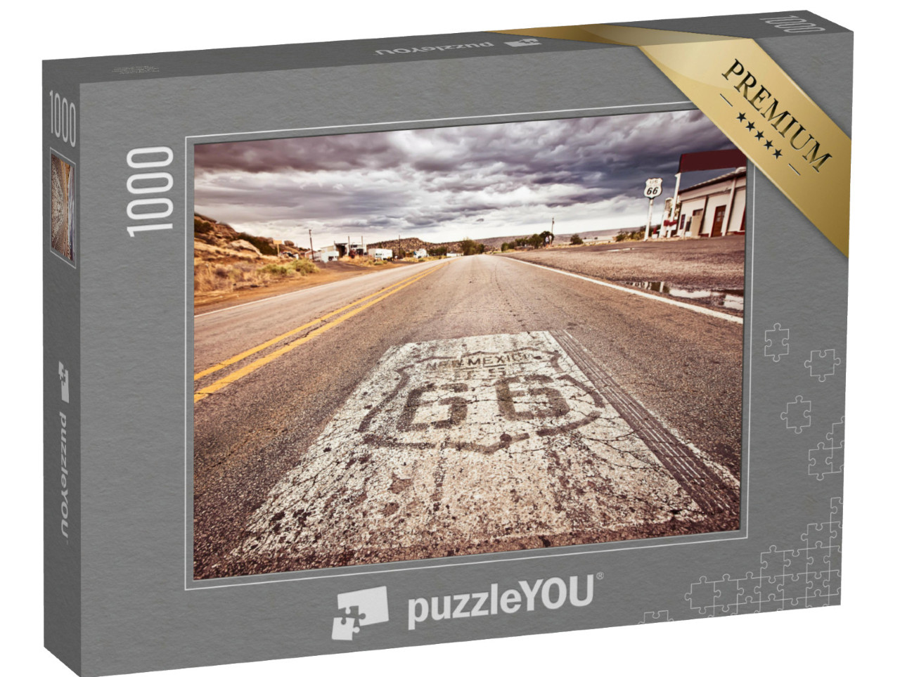 Puzzel 1000 stukjes „Een oud Route 66 bord geschilderd op de weg“