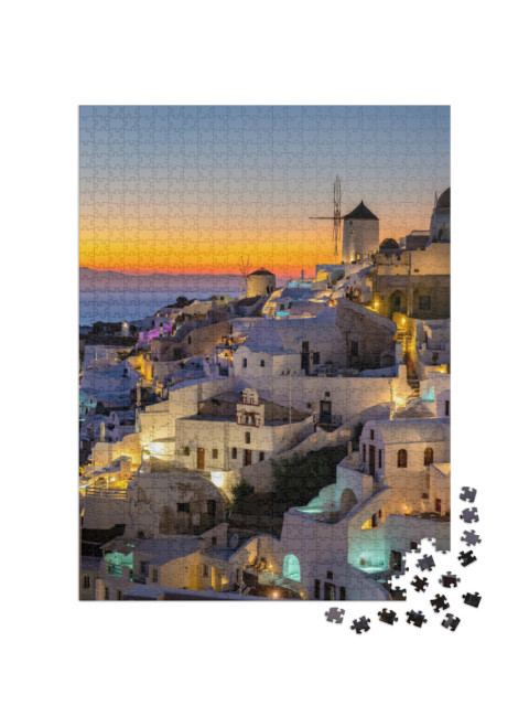 Puzzel 1000 stukjes „Zonsondergang op het eiland Santorini, Griekenland“