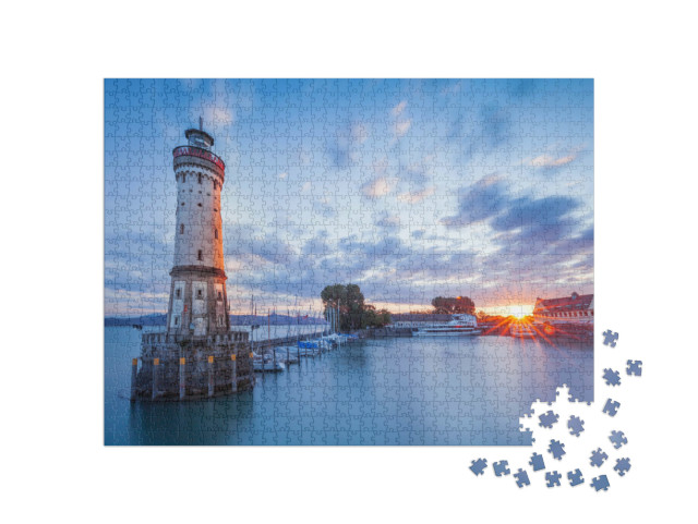 Puzzel 1000 stukjes „Vuurtoren in de haven van Lindau, Bodenmeer, Beieren“