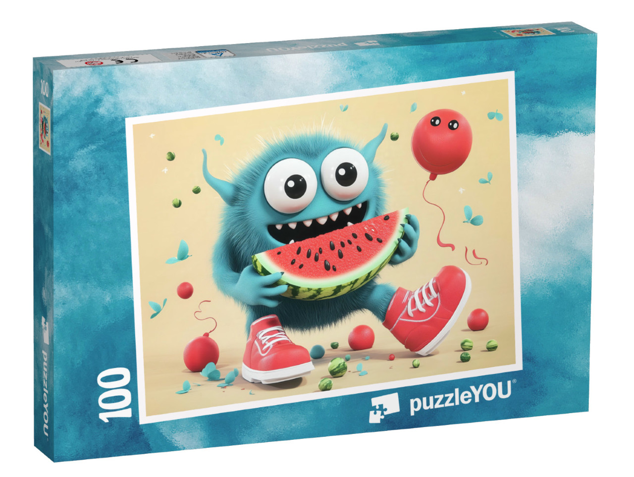 Puzzel 100 stukjes „Monsters knabbelen graag op meloenen“