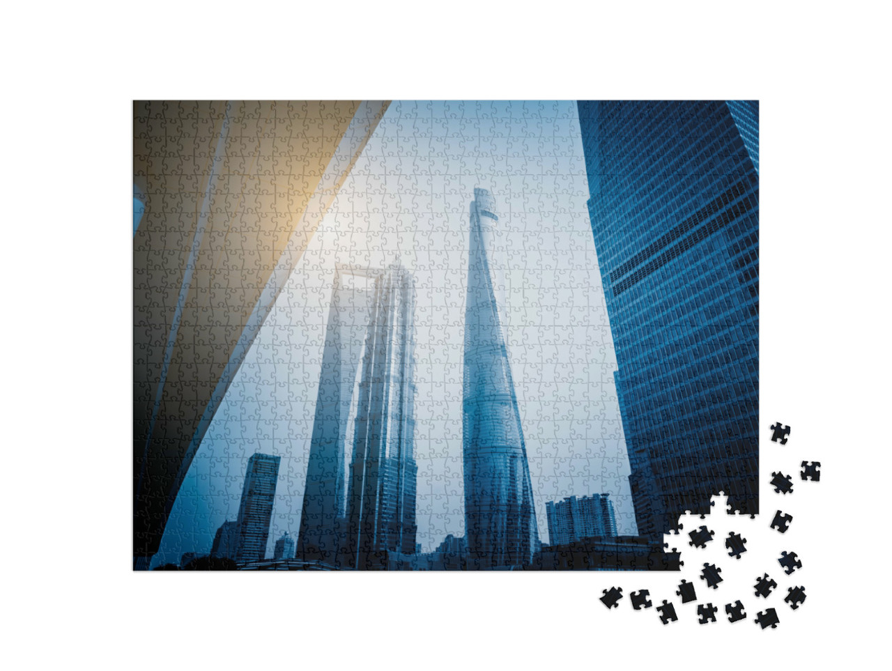 Puzzel 1000 stukjes „Shanghai World Financial Centre en Jin Mao-toren“
