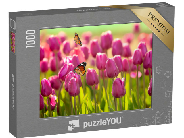 Puzzel 1000 stukjes „Vlinders en tulpen op een zonnige dag“