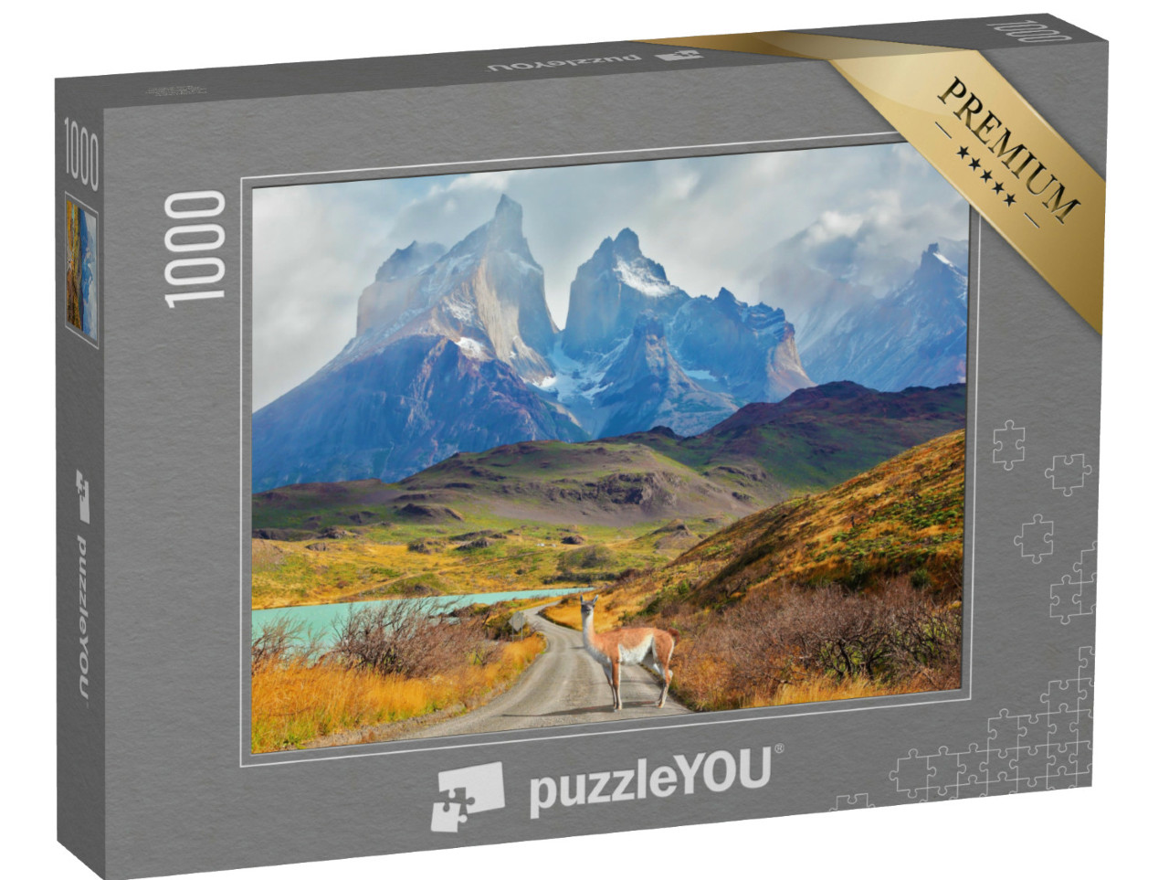 Puzzel 1000 stukjes „Top van Los Kuernos boven het Pehoe-meer, Patagonië, Chili“