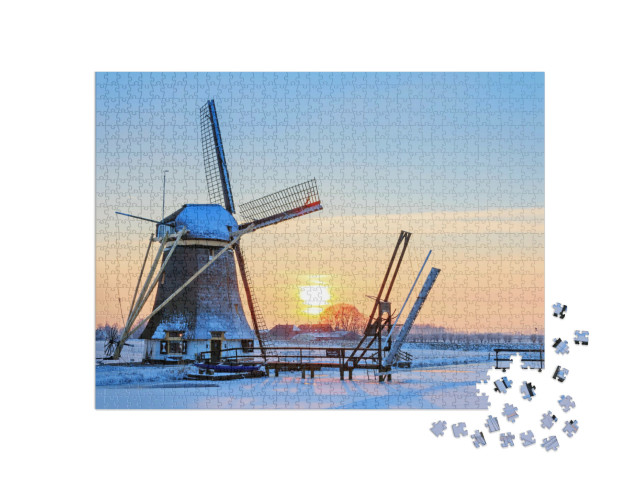 Puzzel 1000 stukjes „Windmolen bij Baambrugge in Nederland“