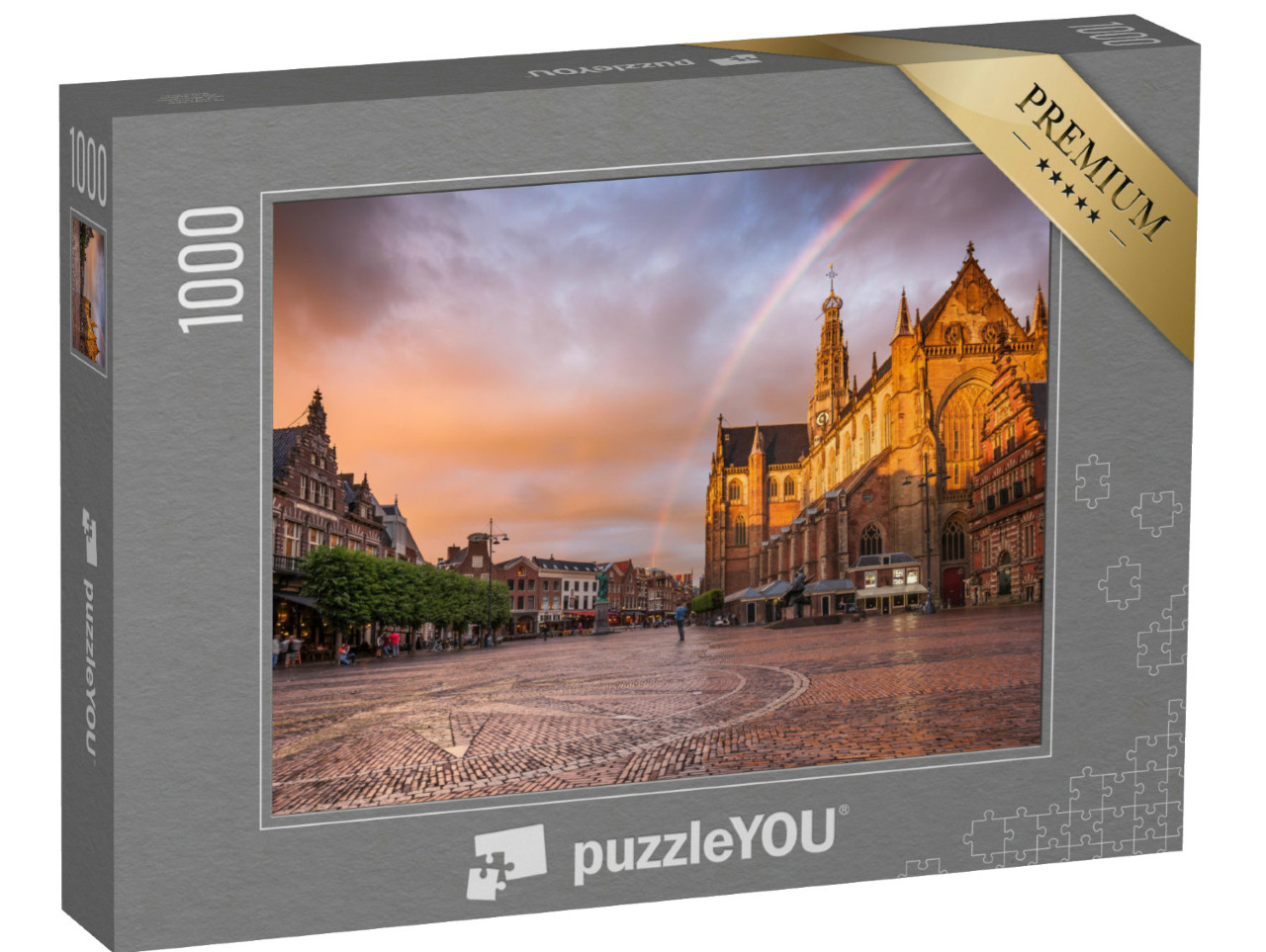 Puzzel 1000 stukjes „Prachtige regenboog boven de Grote Markt in Haarlem, Nederland“