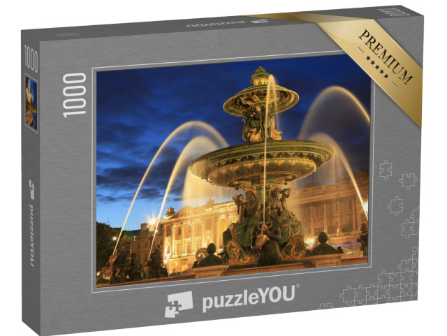 Puzzel 1000 stukjes „Fontein op de Place de la Concorde in de avond, Parijs, Frankrijk“