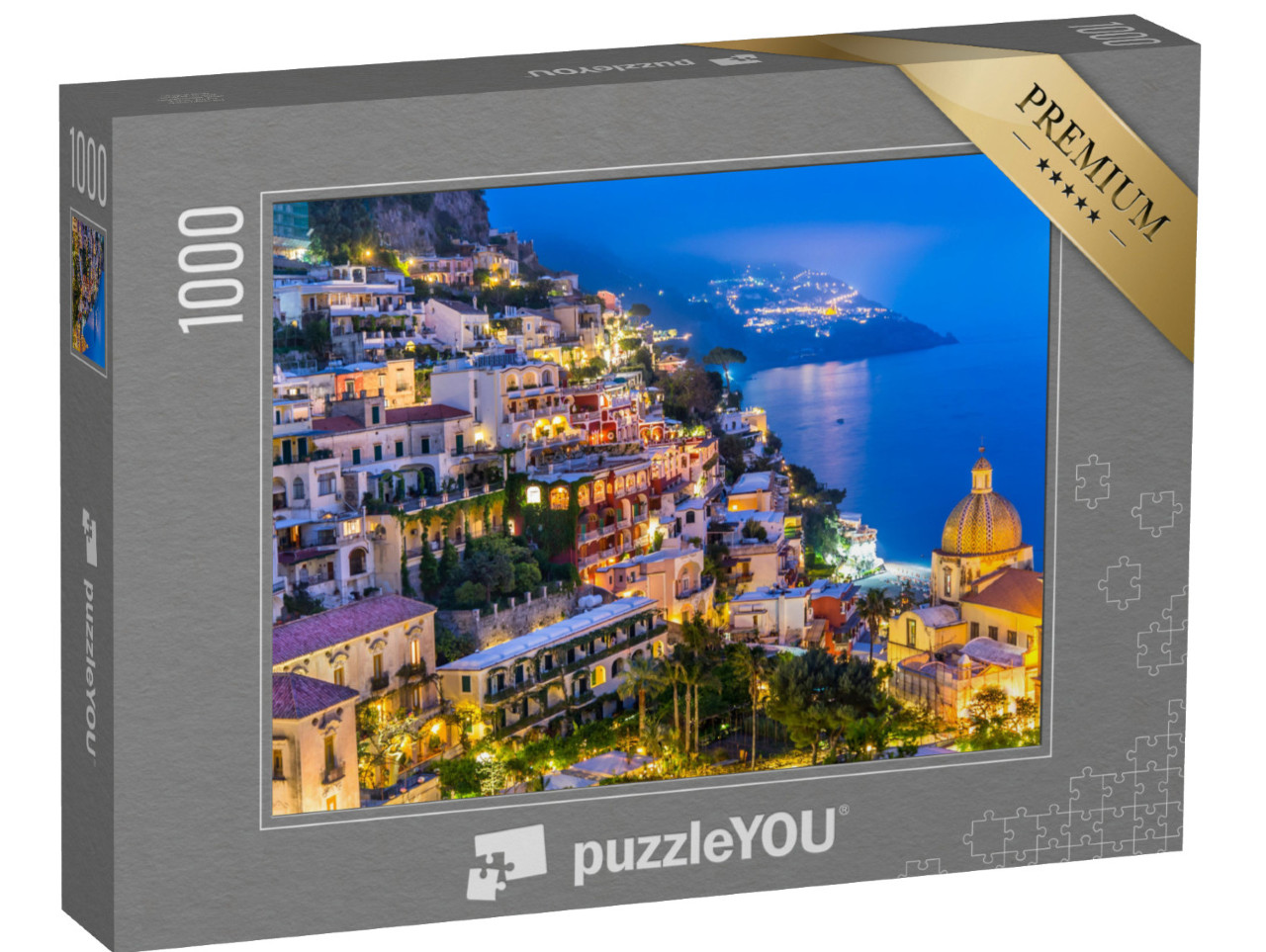 Puzzel 1000 stukjes „Nachtzicht van het dorp Positano aan de Amalfikust, Italië“
