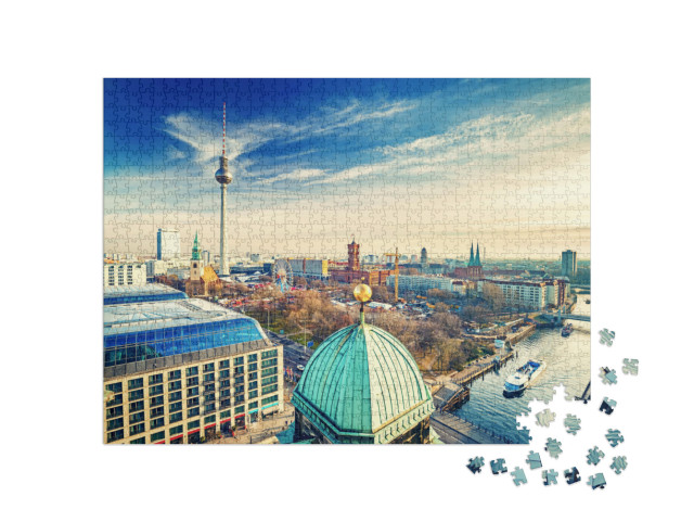 Puzzel 1000 stukjes „Luchtfoto van Alexanderplatz en Spree, Berlijn, Duitsland“