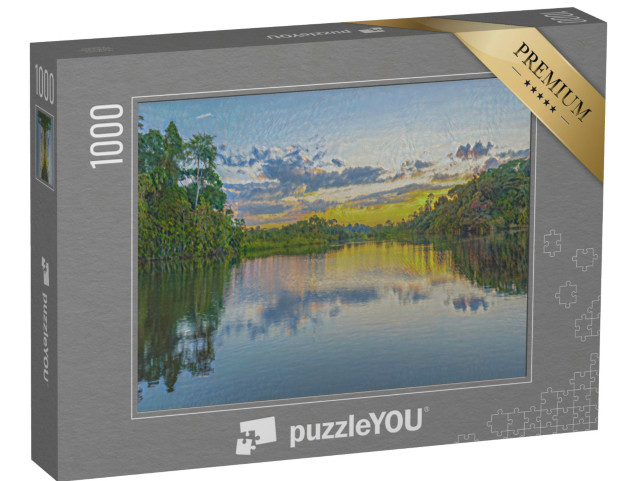 Puzzel 1000 stukjes „in de kunststijl van Claude Monet - Zonsondergang in het Amazonegebied“
