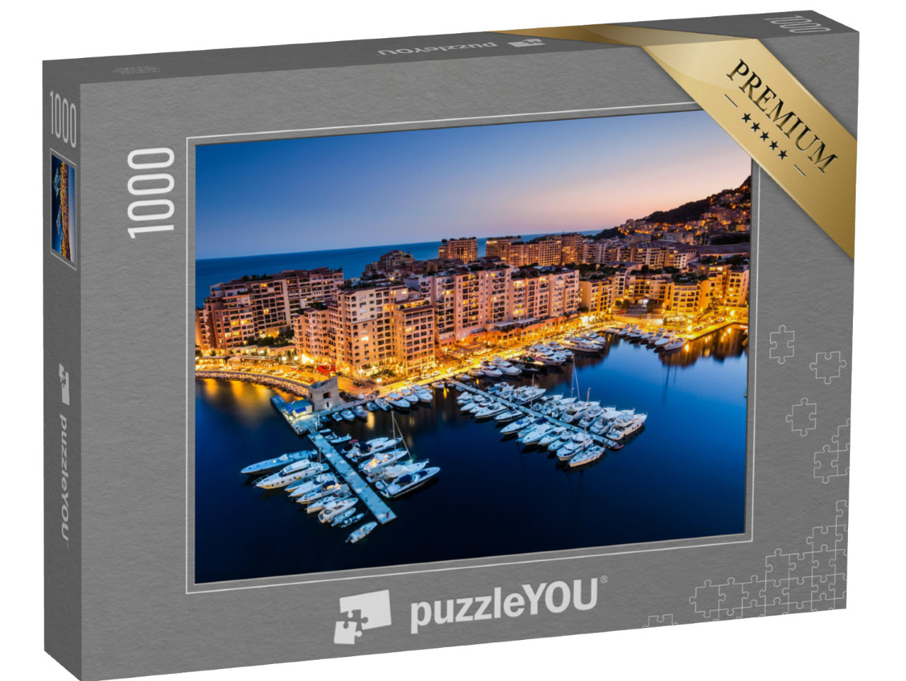 Puzzel 1000 stukjes „Nachtzicht van Fontvieille en de haven van Monaco“