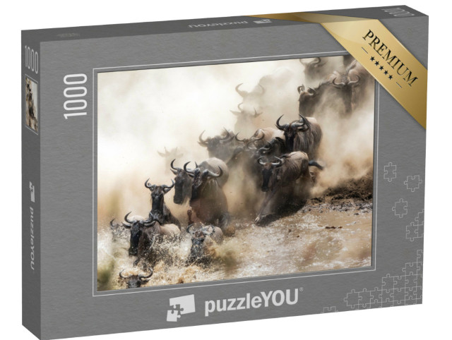 Puzzel 1000 stukjes „Gnoes steken de Mara rivier over in Kenia“
