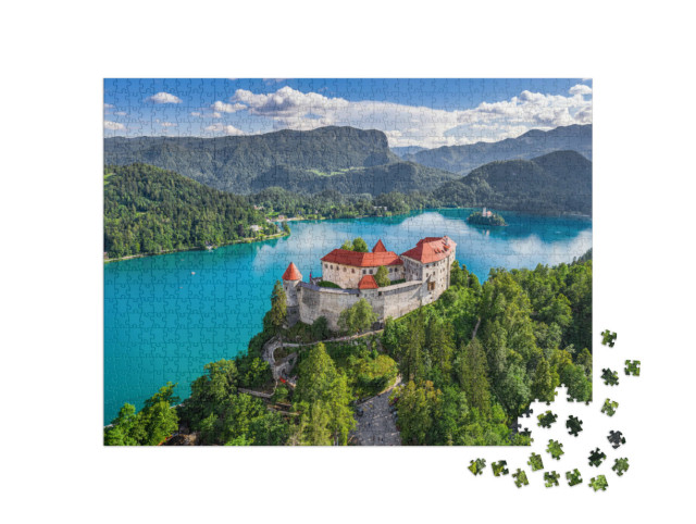 Puzzel 1000 stukjes „Kasteel van Bled en het meer van Bled, Slovenië“