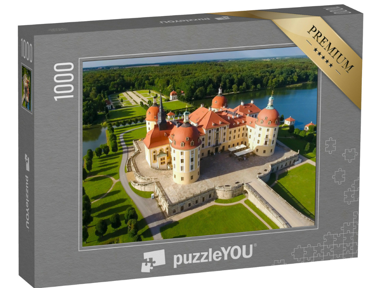 Puzzel 1000 stukjes „Kasteel Moritzburg en het kasteelpark“