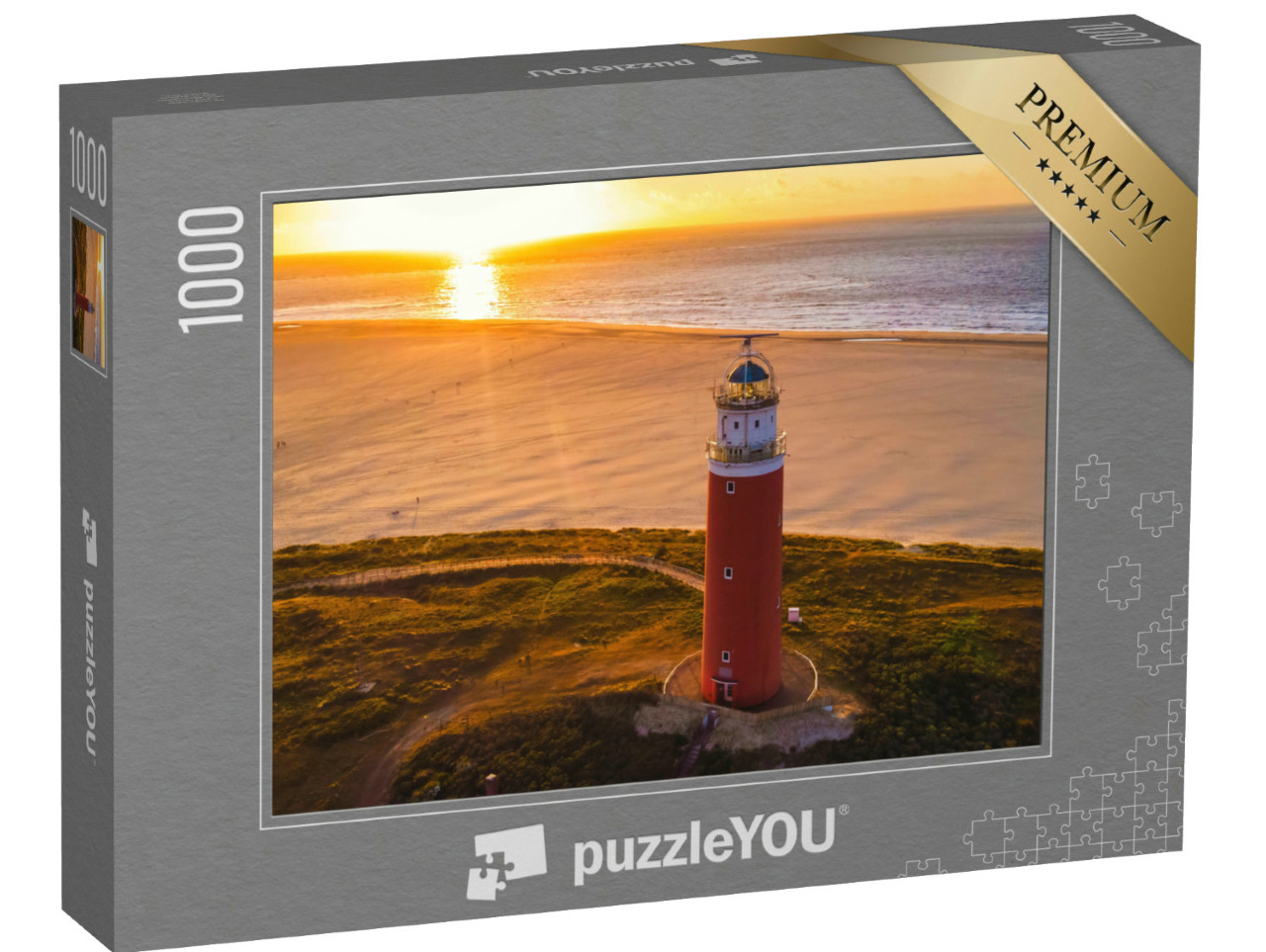 Puzzel 1000 stukjes „Vuurtoren op het Waddeneiland Texel bij zonsondergang“