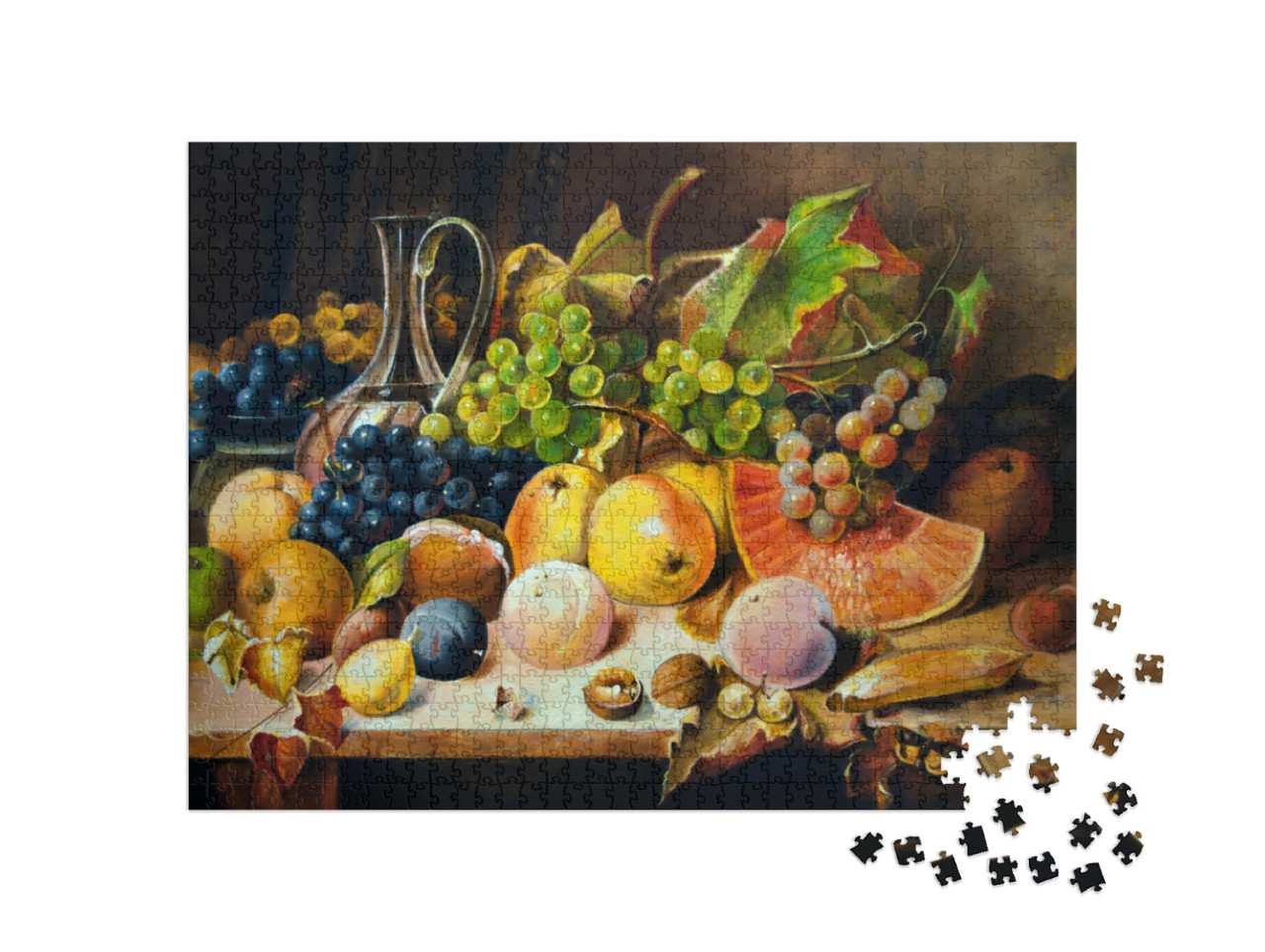 Puzzel 1000 stukjes „Stilleven met perziken, appels en druiven“