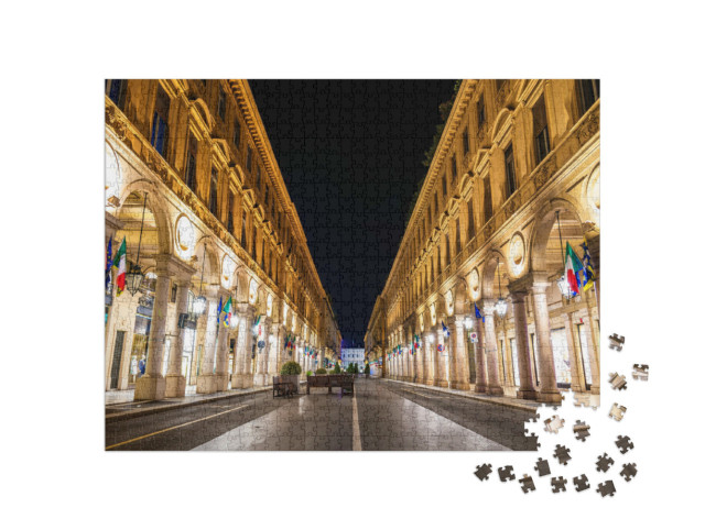 Puzzel 1000 stukjes „Via Roma in Turijn bij nacht, Italië“