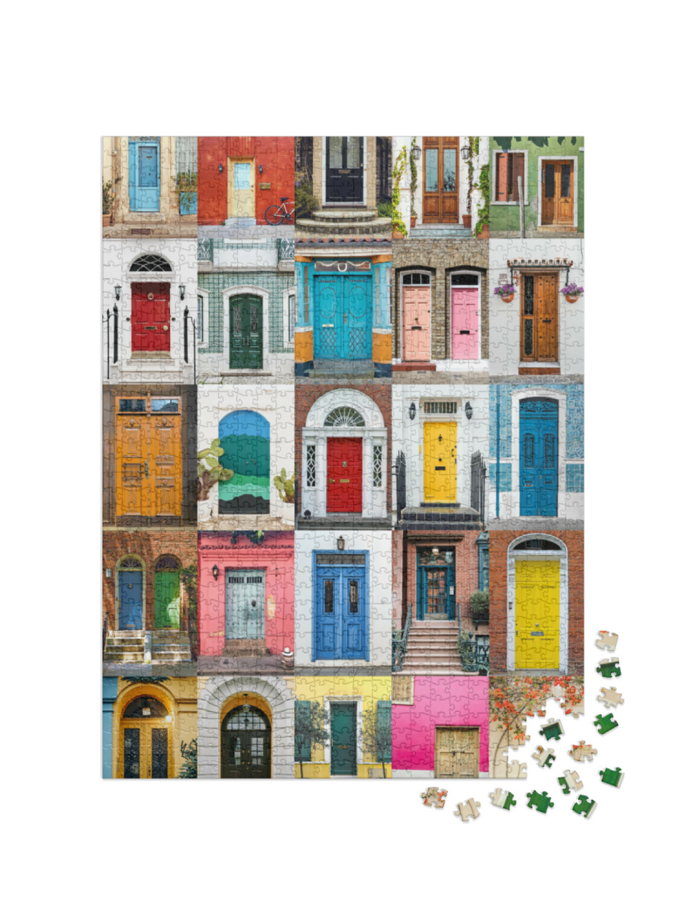 Puzzel 1000 stukjes „Kleurrijke collectie toegangsdeuren van over de hele wereld“