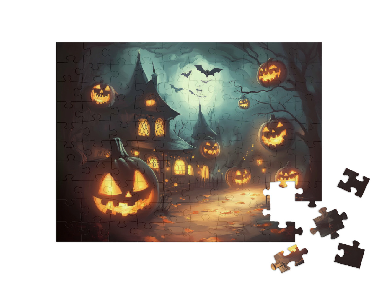 Puzzel 100 stukjes „De geheimen van de pompoenhoofden“