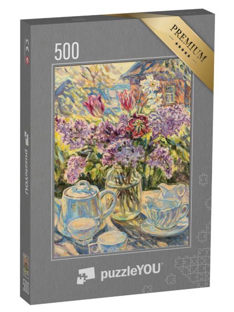 Puzzel 500 stukjes „Stilleven salontafel met bloemen“