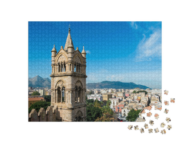Puzzel 1000 stukjes „Kathedraal van Santa Maria Assunta boven de daken van Palermo, Sicilië“