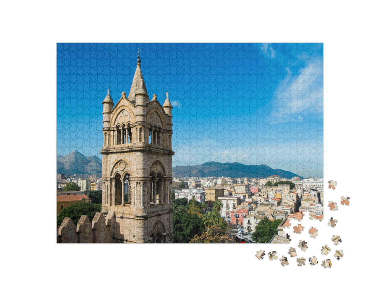 Puzzel 1000 stukjes „Kathedraal van Santa Maria Assunta boven de daken van Palermo, Sicilië“