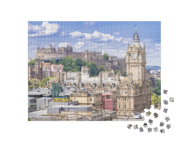 Puzzel 1000 stukjes „Kasteel van Edinburgh met stadsgezicht van Calton Hill, Edinburgh, Schotland“