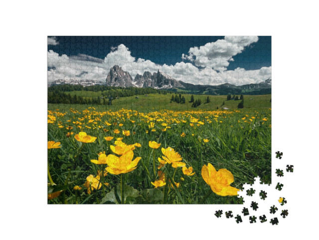 Puzzel 1000 stukjes „Alpe di Siusi, de grootste alpenweide van Europa, Zuid-Tirol“