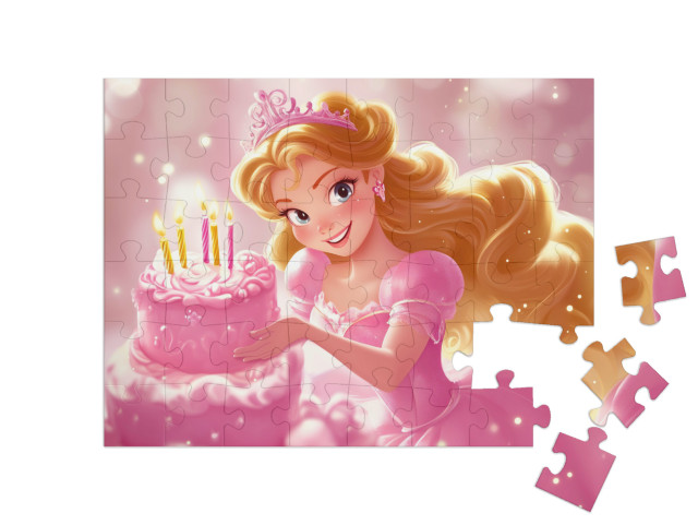 Puzzel 48 stukjes „De betoverende roze prinses viert haar verjaardag“