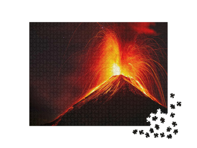 Puzzel 1000 stukjes „Nachtelijke uitbarsting van de vuurvulkaan, Guatemala“